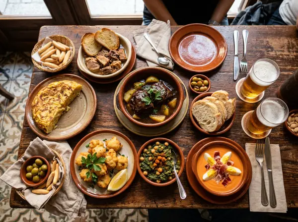 Mesa llena de tapas variadas